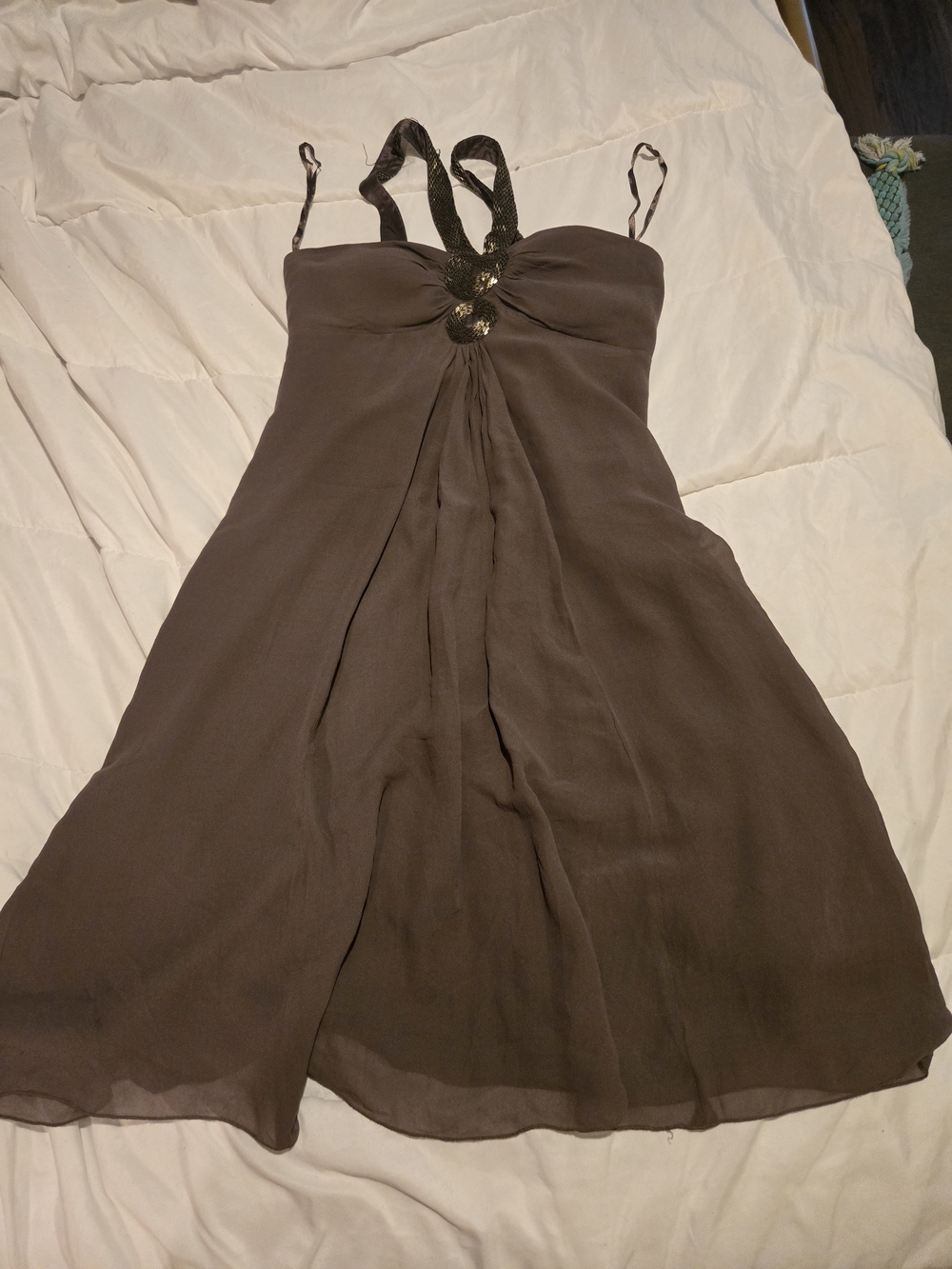 Silk Brown Halter Chiffon A-Line Dress